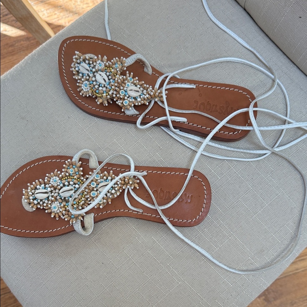 Elegant Beaded Tan Sandals